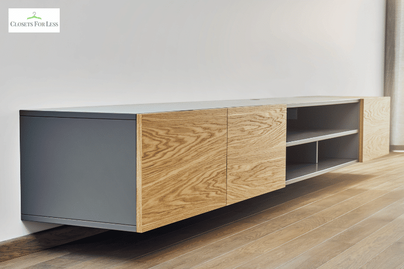 Floating mudroom cabinets for easier floor cleaning